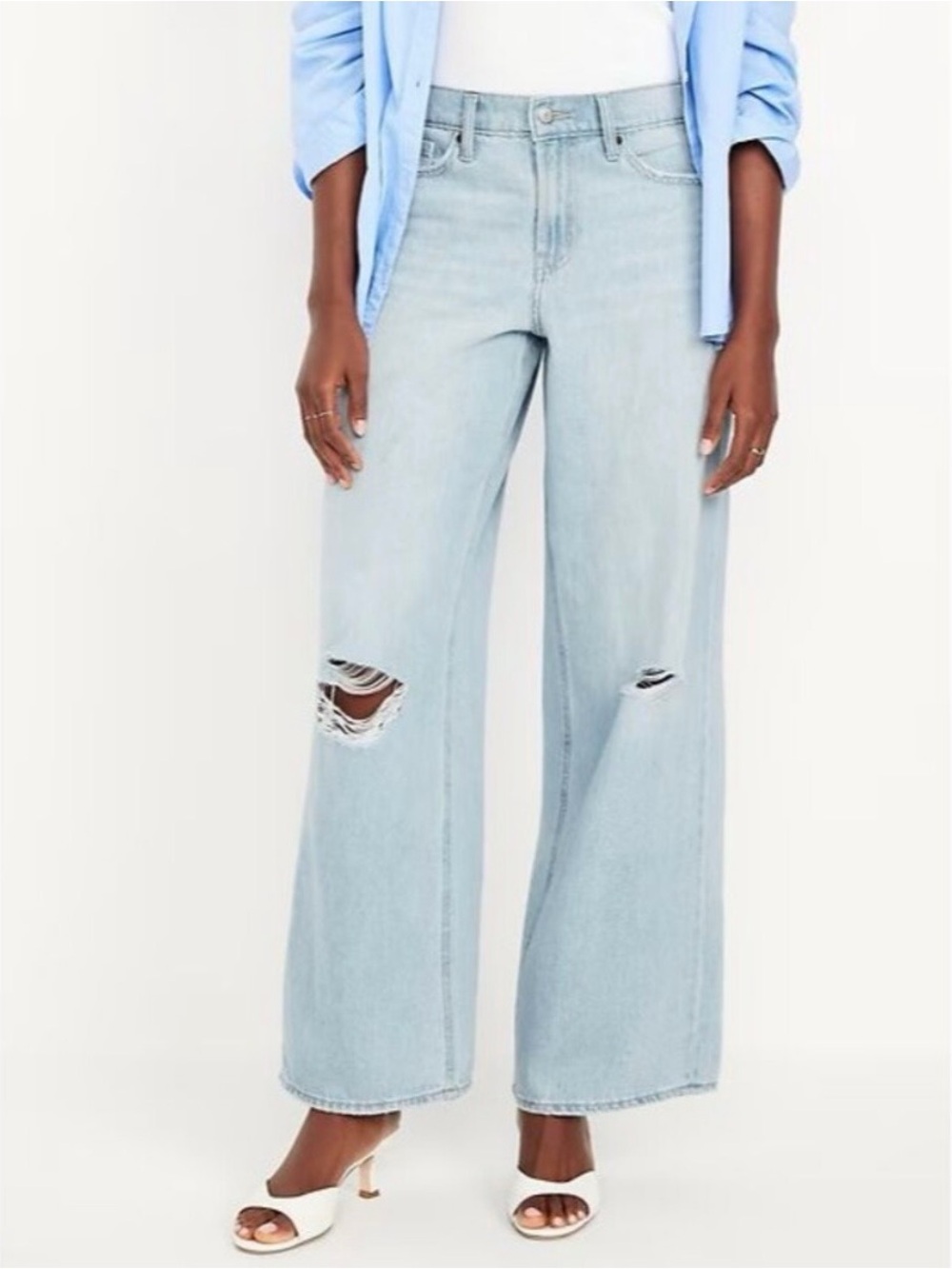 Old Navy Light Wash Mid Rise Baggy Wide Leg Jeans
